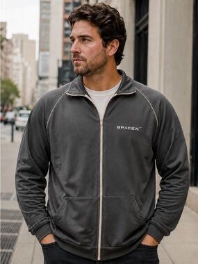 SpaceX Sweatshirt Gray Men’s 2x Collared Zip Front Athletic Wear
